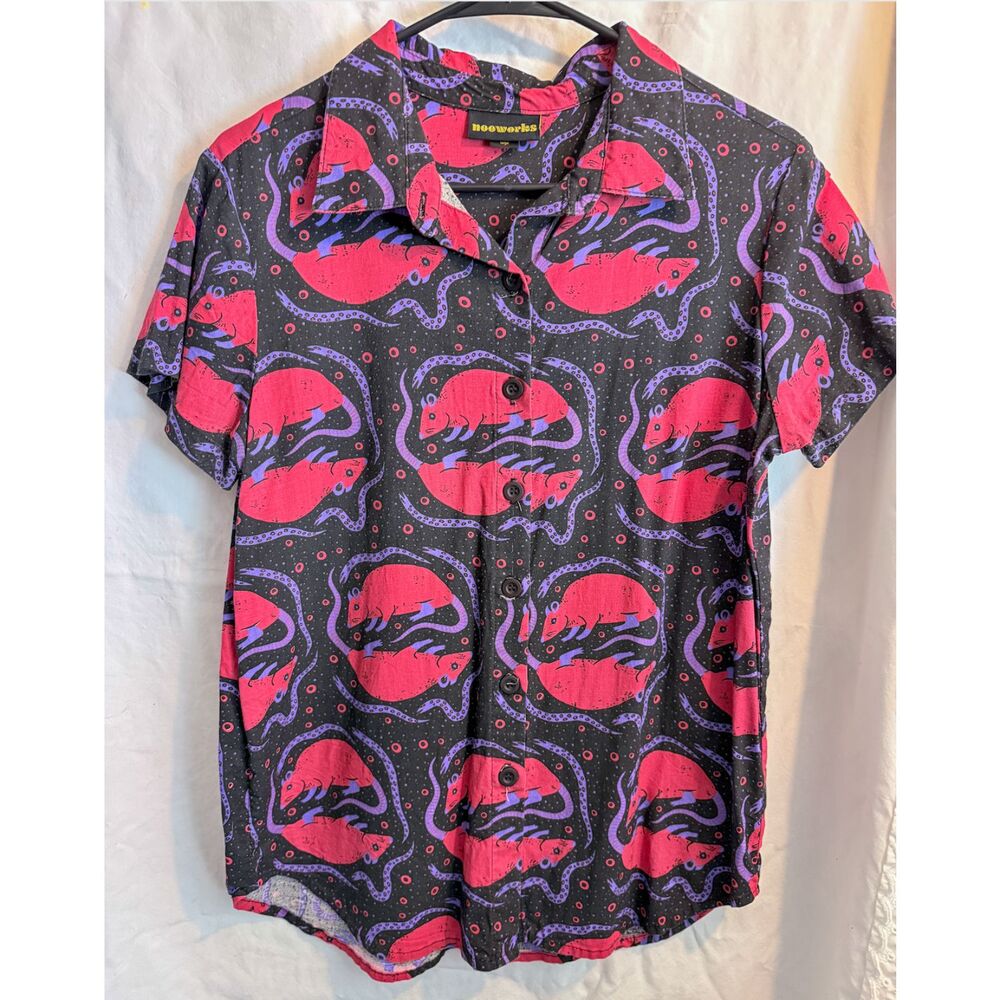 RARE Nooworks Joyce Button-down Top - Rats - Large